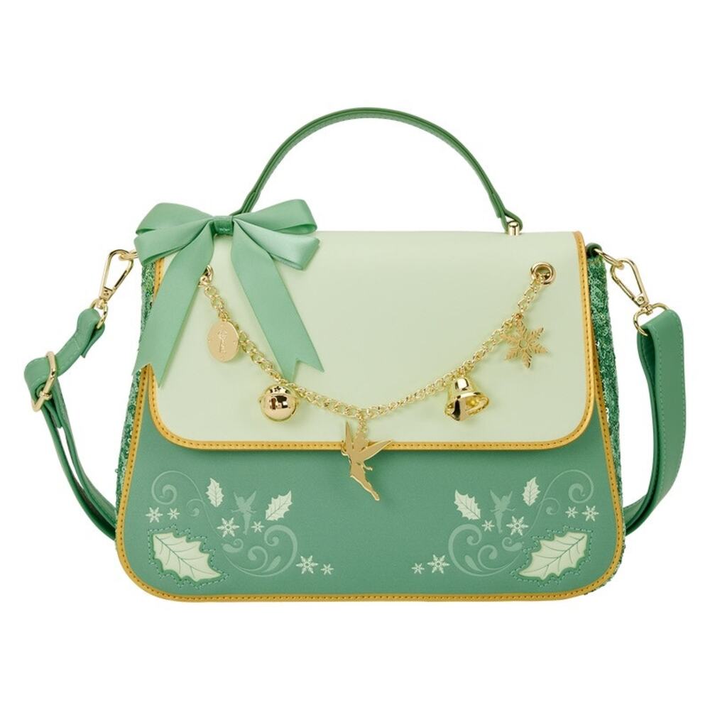 Loungefly Peter Pan Tinker Bell Holiday Sequin Crossbody Bag with Charms NWT